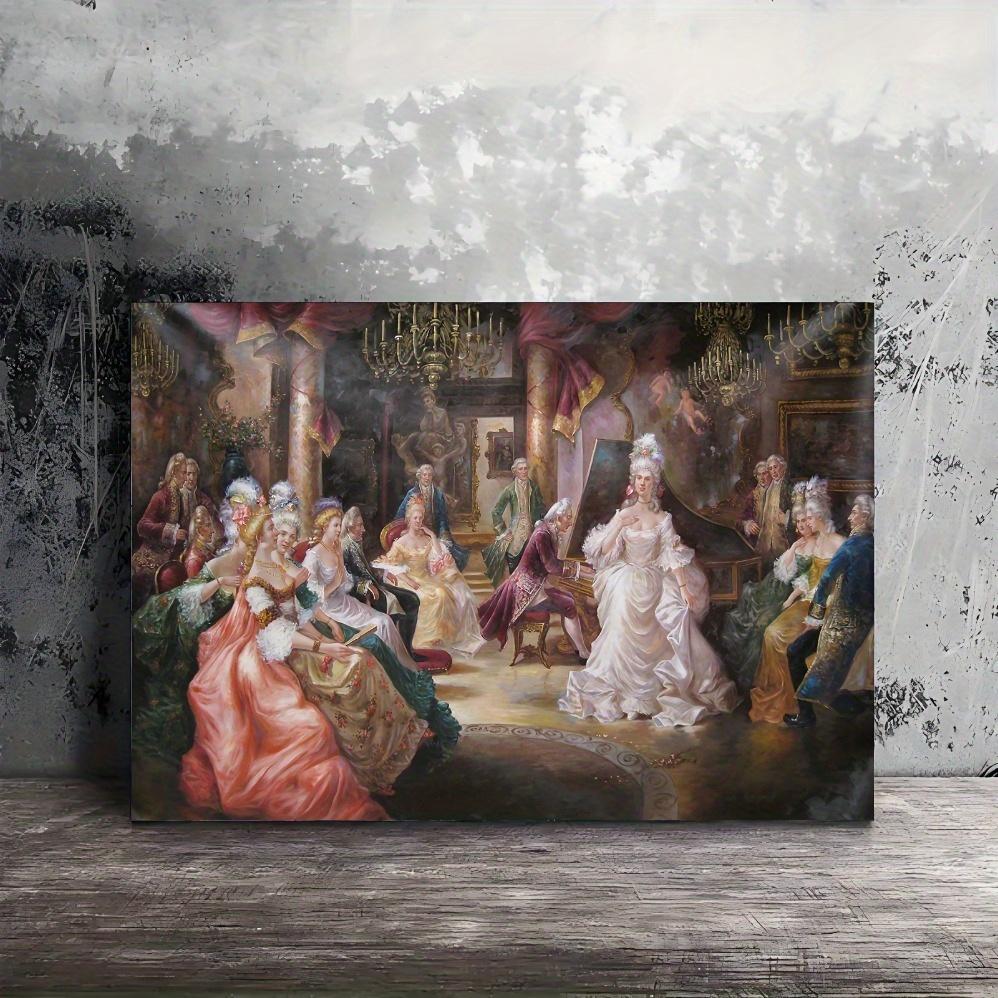 JIT 1pc Elegant Court Nobility Canvas Wall Art, Wooden Framed Tapestry Print for Living Room, Bedroom, Office Decor, Unique Gift for Weddings, Engagements, Housewarming