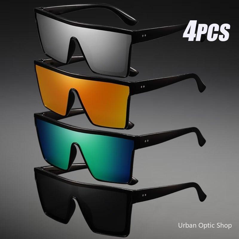 4 Pack Oversized Goggle Sunglasses for Women Men One Piece Shield Eyewear, Large Flat Top Anti Glare Driving Glasses, Trendy UV400 Protection Shades, Summer Outdoor