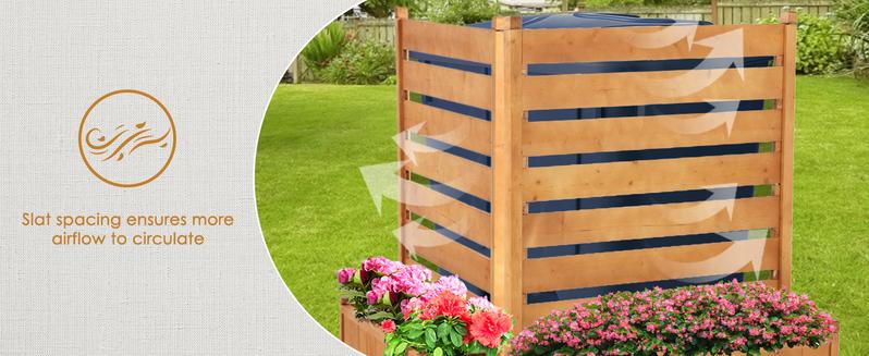 Lilypelle Air Conditioner Fence Outdoor Freestanding Wood Privacy Screen with Planter Box for Trash Can Pool Equipment Enclosure, No-Dig Kit