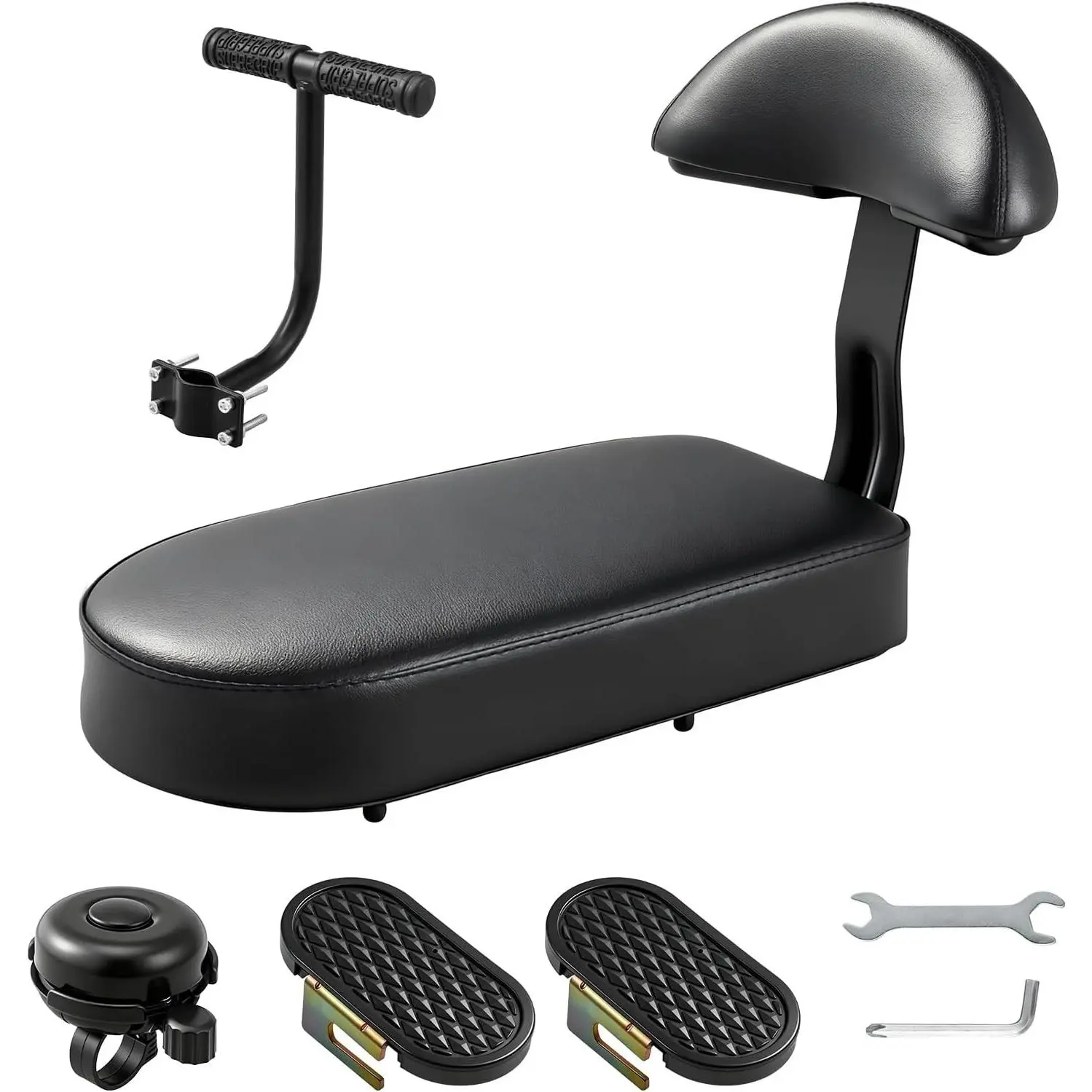 Kids Bike Seat Set, Comfortable Bike Seat with Backrest, Wide Child Bicycle Rear Seat Cushion Back Safety Armrest Handrail Foot Pedals, Children Bicycle Back Seat for Kids Over 5 Years Old