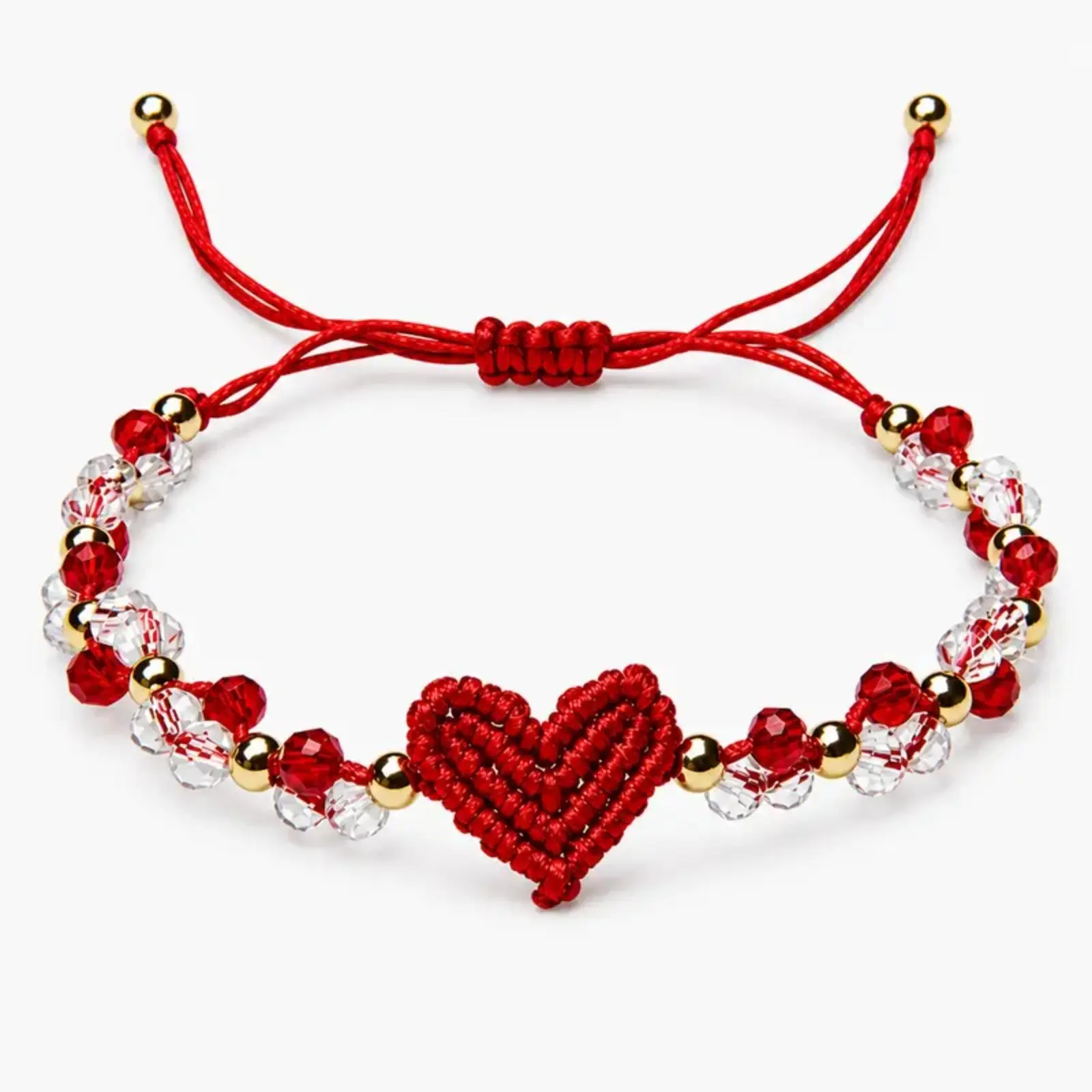 Women's Handwoven Red Heart Macramé Craft Bracelet - Adjustable Sports Wristband, Handmade Beadwork, Patterned Rope Jewelry with Display Card for Daily Use