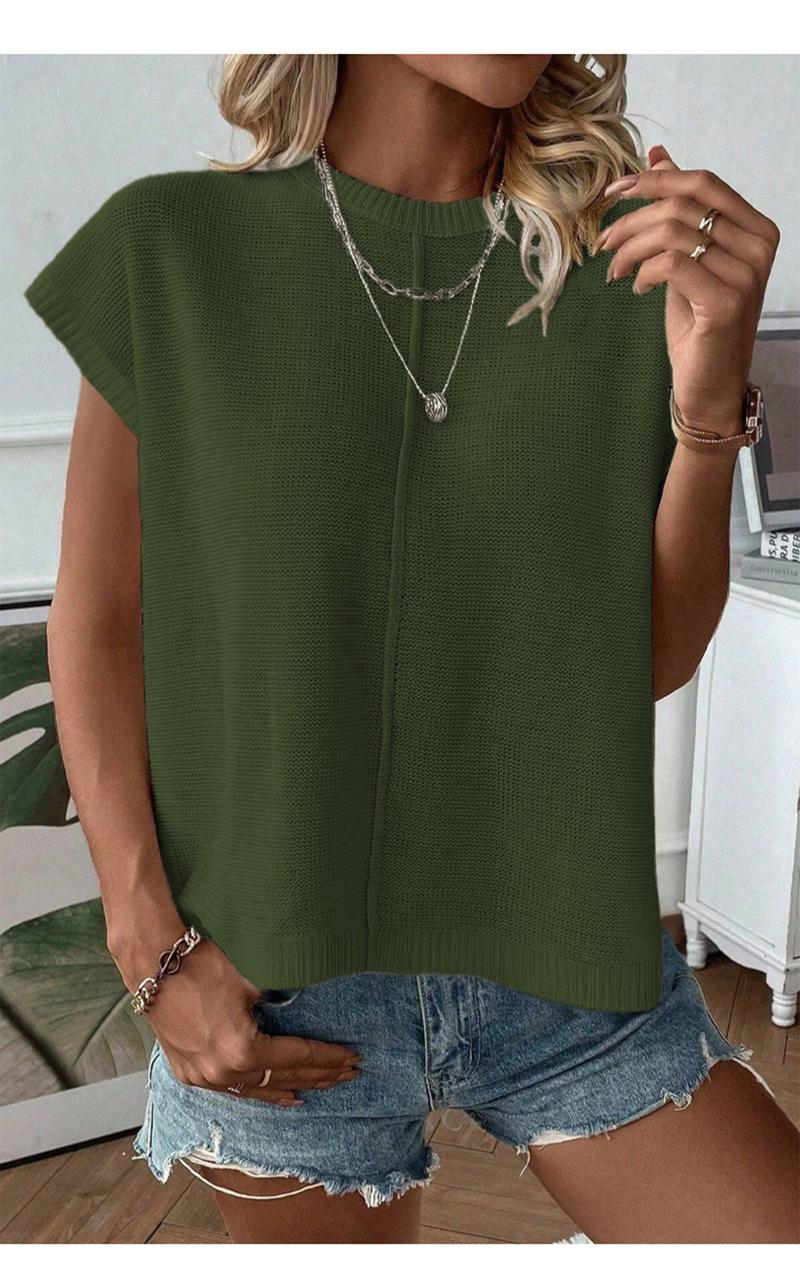 Spring Summer Elegant Versatile Knit Top, French Commute Casual Women's Round Neck Plain Hollow Out Loose T-Shirt