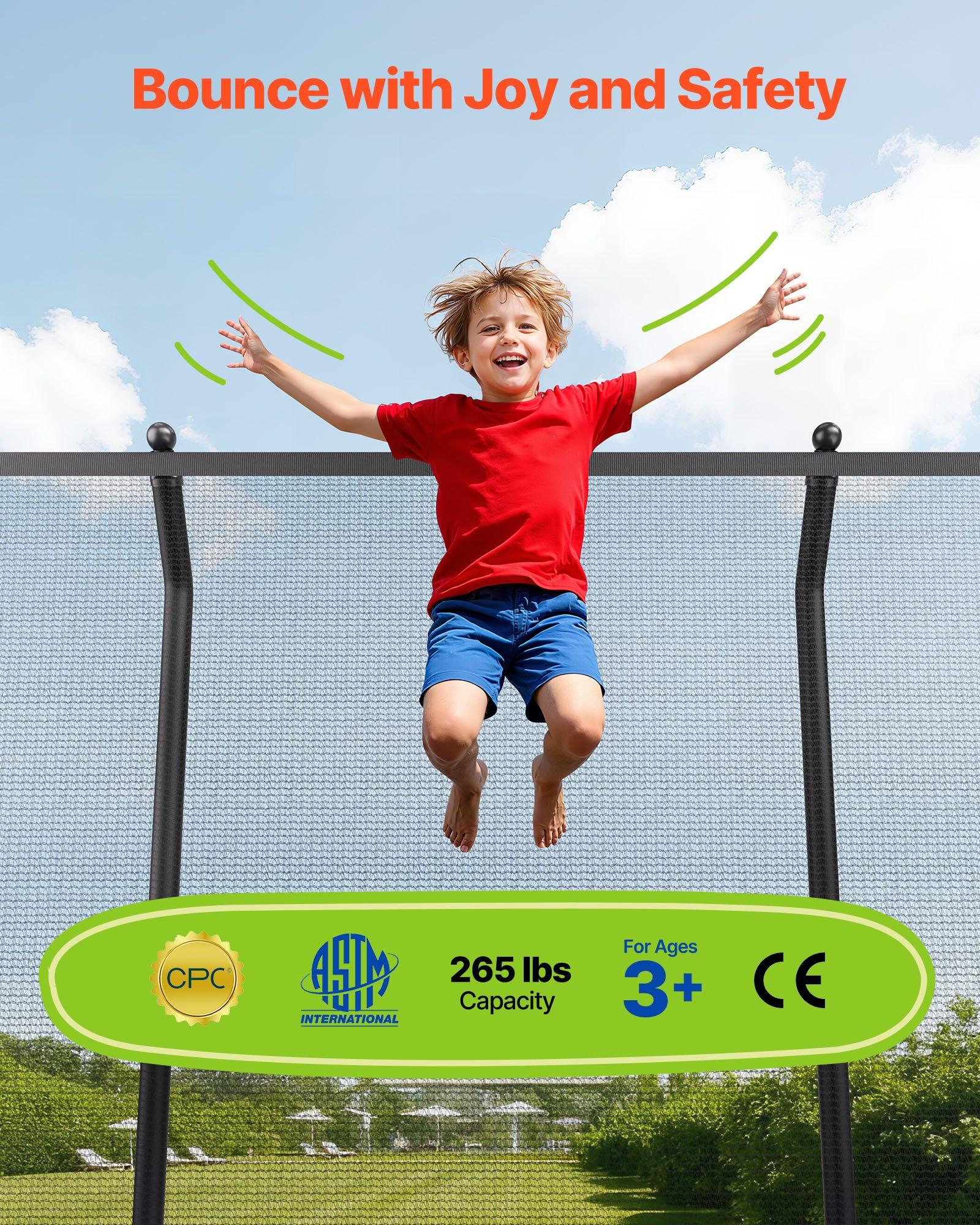 VEVOR Outdoor Trampoline, 8 x 14FT Rectangle Trampoline, ASTM Approved  Recreational Trampolines with Enclosure Net, Max 265 lbs Weight Capacity, Anti-Rust Rectangular Trampolines for Kids & Adults