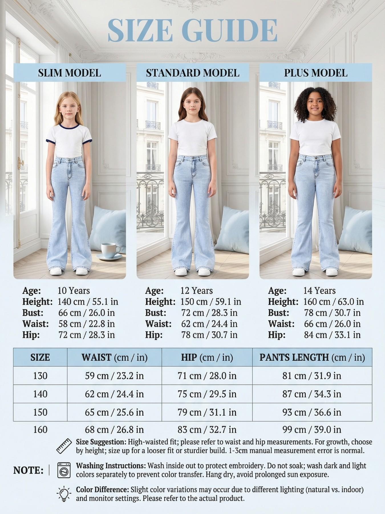 Girls Light Blue Wide Leg Jeans 130-160cm, Retro Bowknot Embroidery Denim Jeans, Kids Contrast Stitching Baggy Trousers, Sweet Summer Aesthetic