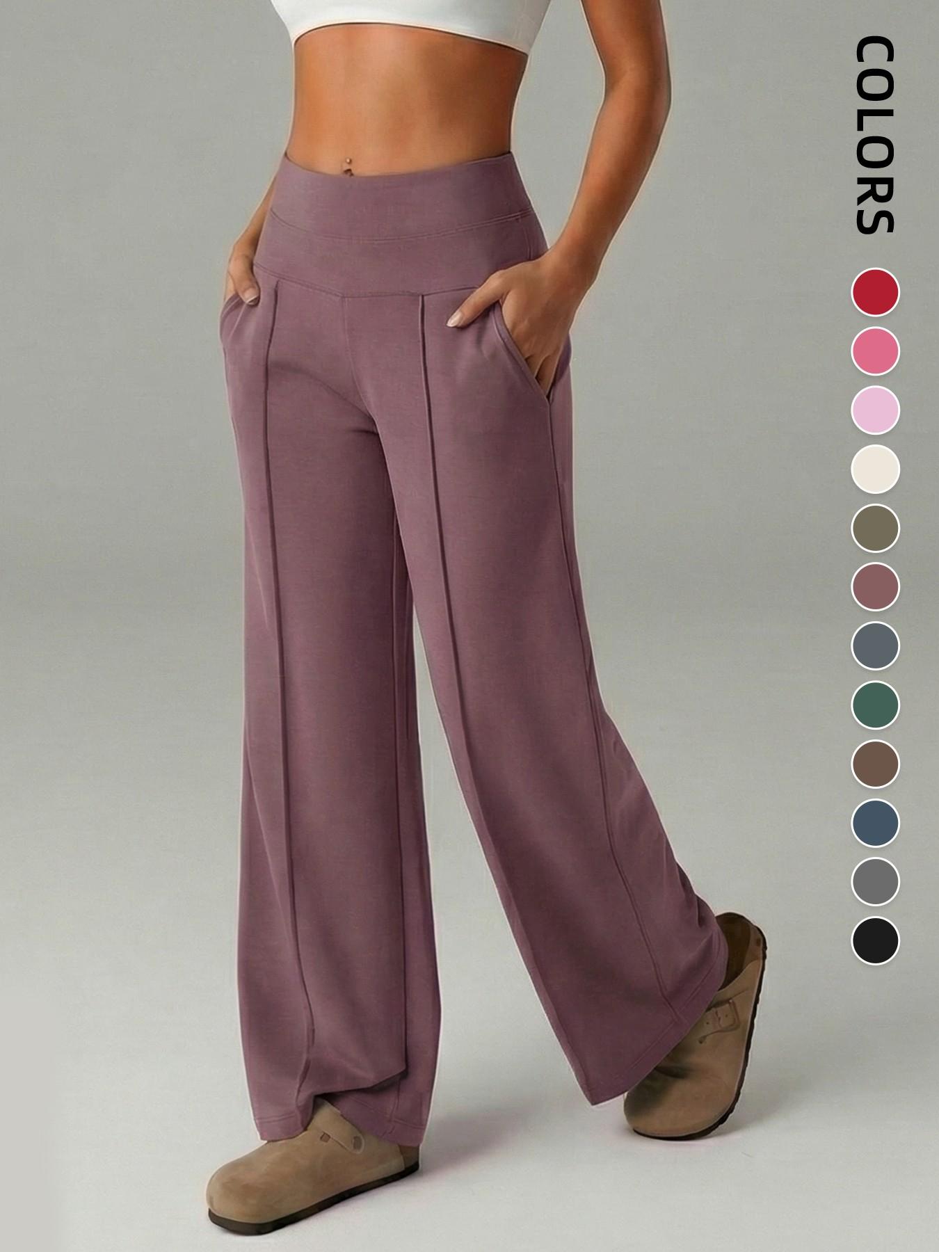 Women's Plain Loose Straight Leg Pants, Wide Leg High Waist Sporty Casual Sweatpants with Pockets, Comfortable Daily Wear Casual Comfy Sporty, Fitness Sports Pants [Fits Small - Size Up Recommended]