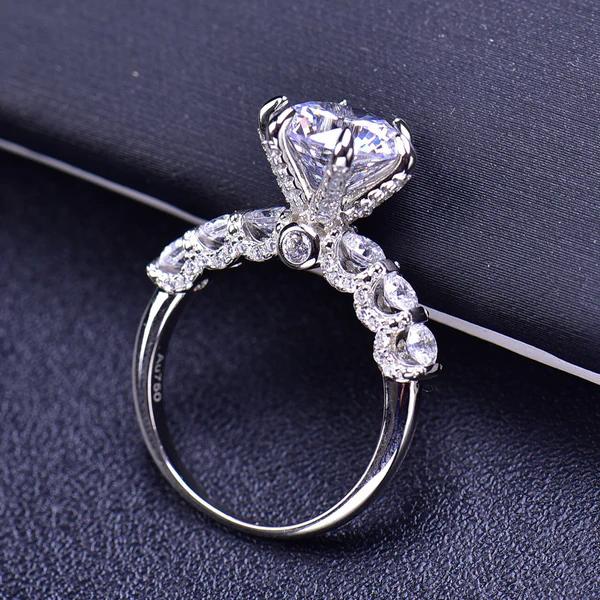 FINDURINGS 3CT S925 Round Cut Synthetic Moissanite Engagement Ring