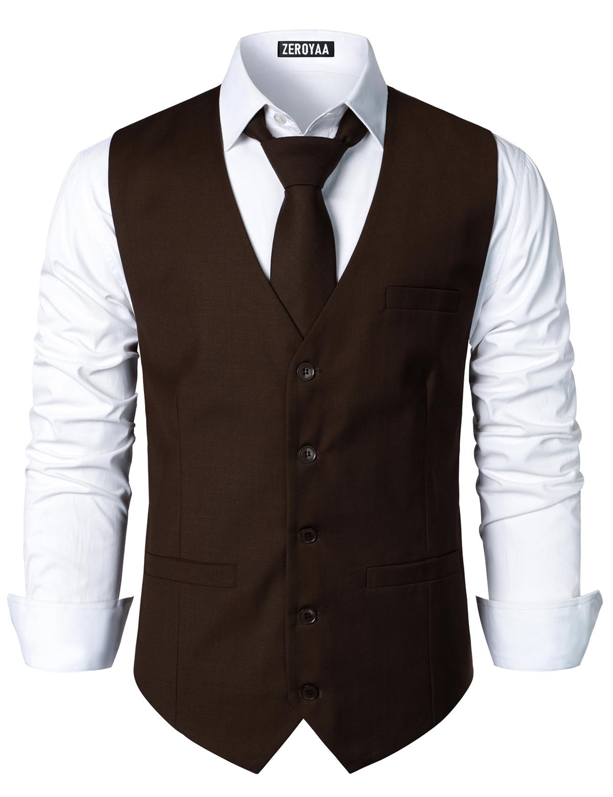 ZEROYAA Men's Hipster Urban Design 3 Pockets Business Formal Dress Vest for Suit Tuxedo