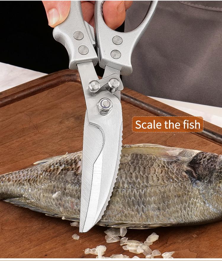 Multi-Functional Chicken Bone Scissor, Stainless Steel Kitchen Shears, Aluminum Handle, Ideal for Meat, Bones, Herbs, Fish, Vegetables