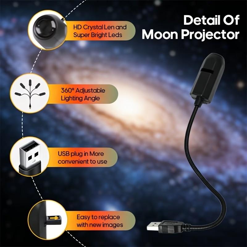 3 Interchangeable Pattern LED Planet Projector Lights, Portable LED Planet Moon Projector Light, USB LED Projector Light (360° Rotatable), Suitable for Bedroom, Living Room, Car Ceiling LED Night Light - Creative Decoration And Gifts