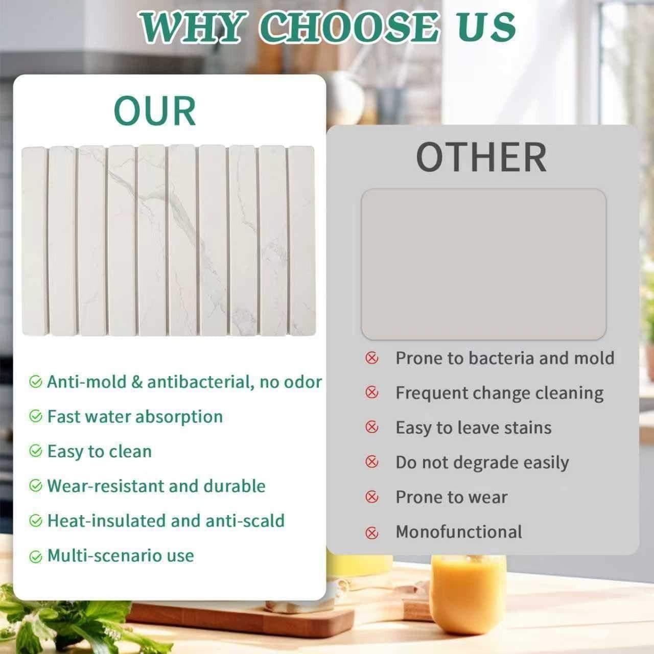 Kitchen Countertop Stone Utensil Drying Mat, 24x15 Inches, Strong Absorbent, Diatomaceous Earth Material, Quick Dry, for Utensils, Bottles, Cups