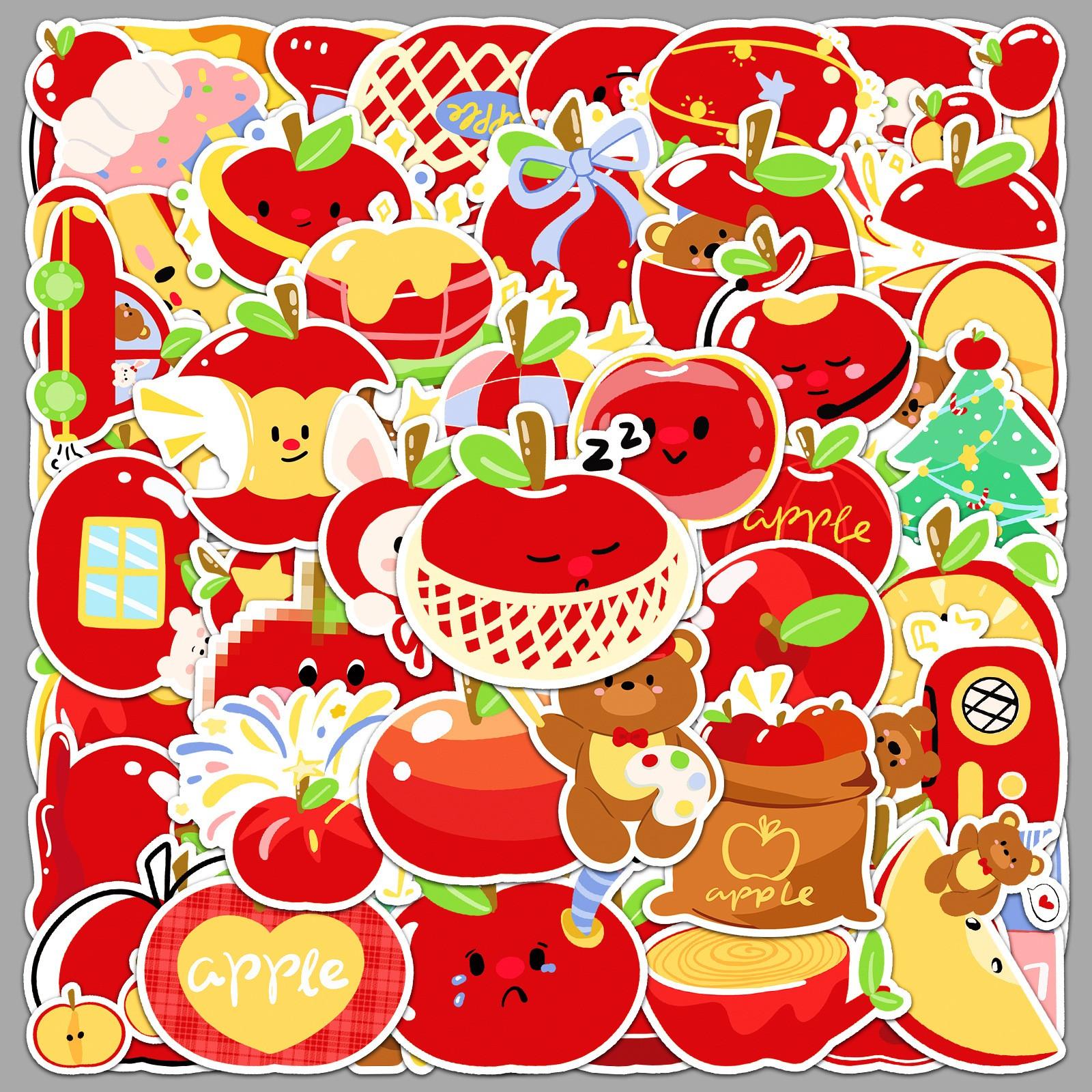 50pcs Cute Apple Stickers, Kawaii Apple Waterproof Vinyl Decals, Cartoon Fruit Stickers for Laptop, Water Bottle, Luggage, DIY Scrapbook, Journal