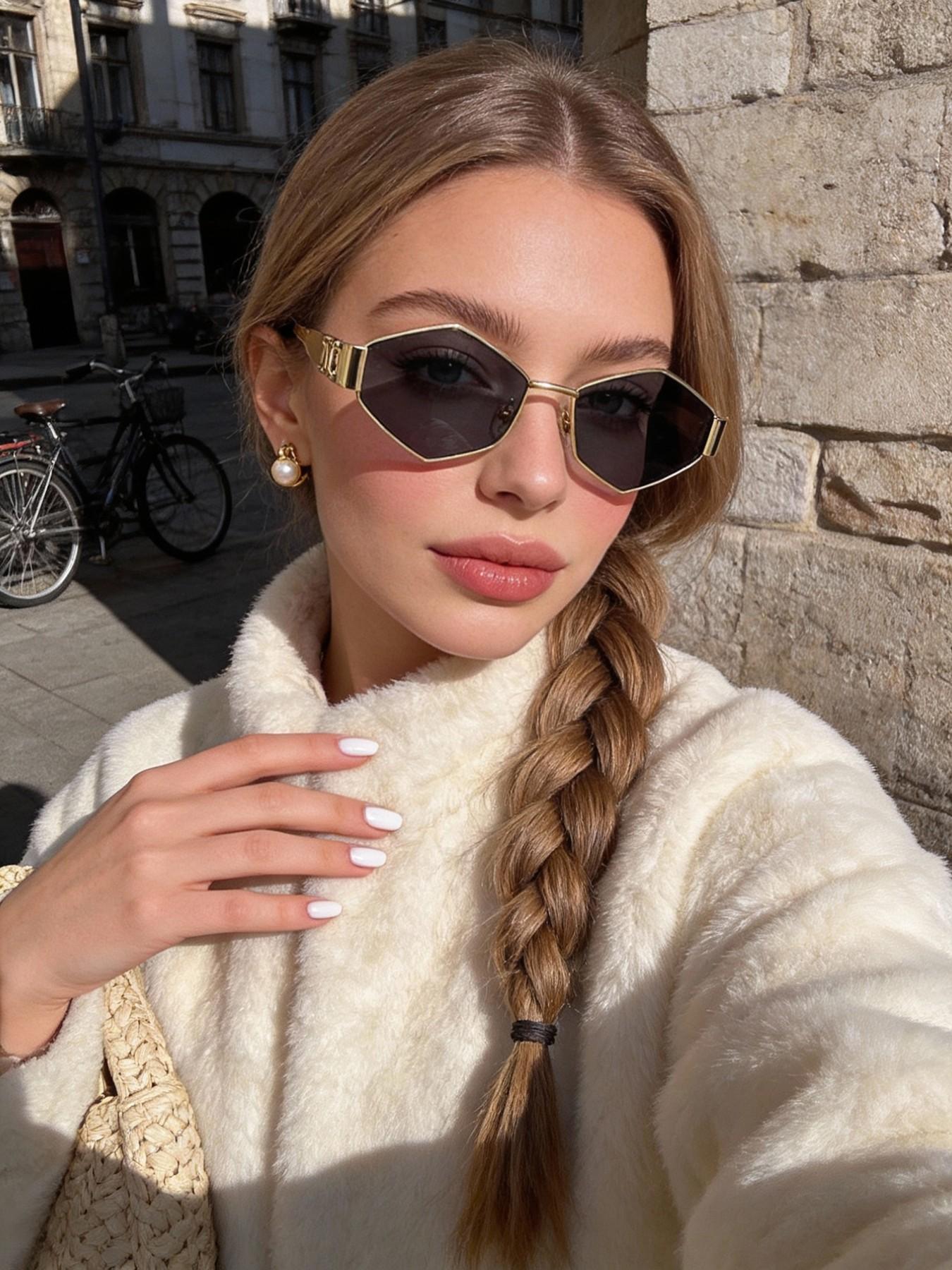 Women's Metal Decorative Lenses Sunglasses, Geometric Polygonal Frame Design, Elegant & Versatile Eyewear for Daily Wear, Travel & All Season Wear, Stylish Ladies' Shades, Metallic Material