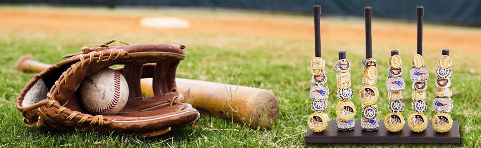 Durable Rust-Resistant Metal 6-Pillar Championship Ring Display Holder with Square Base, Space-Saving Moistureproof Home Organizer for Baseball Souvenirs, Sports Decor Storage Rack, Championship Rings, Six Pillars