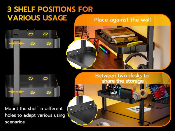 ARES WING 2-Tier Clamp On Desk Shelf, 16 inch Adjustable Above or Under Desk Storage Shelves Holds 44 lbs, Heavy Duty Desktop Organizer with Headphone Holder for Working and Gaming Accessories, Black