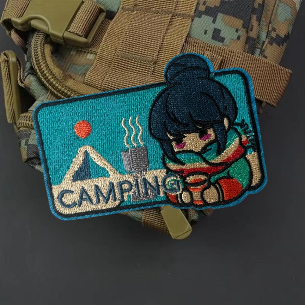 Camping Anime Girl Embroidery Patch Tactical Military Morale Badges Hook Loop Patches Backpack Sticker for Clothing Armband