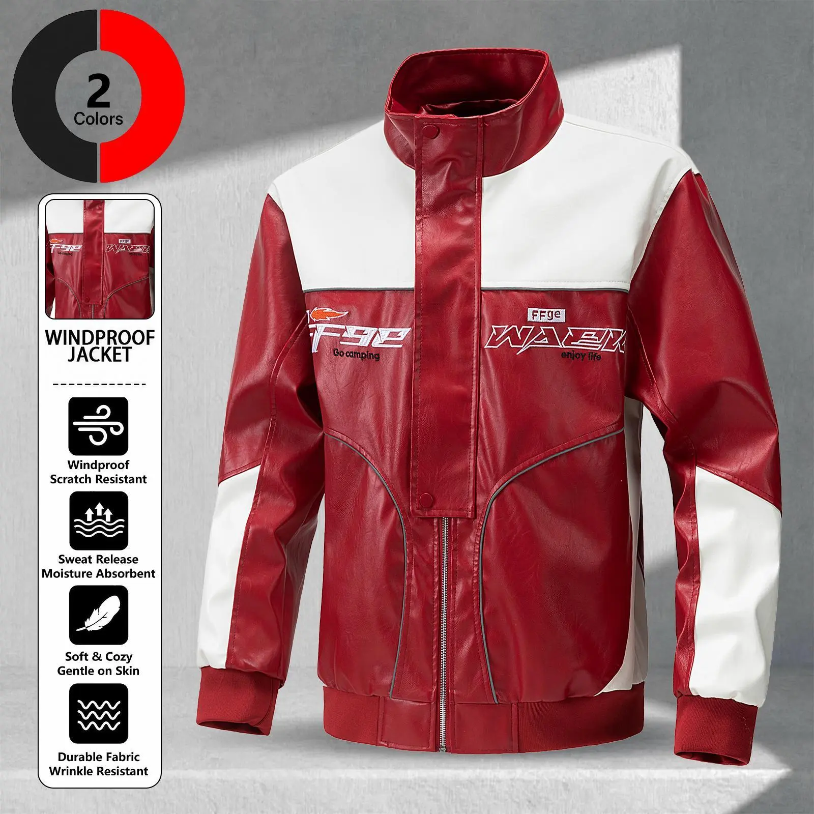 Men's PU Leather Jacket Windbreaker Motorcycle Jacket Stand Collar Zip Up Coat Casual Streetwear Lightweight Faux Leather Outerwear Vintage Biker Jacket for Fall Winter Fashion
