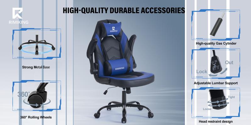 RIMIKING Shelby Series Ergonomic Gaming Chair, Adjustable Recliner, Lumbar Support, Heavy-Duty Office Chair,275 lbs Weight Capacity,3896