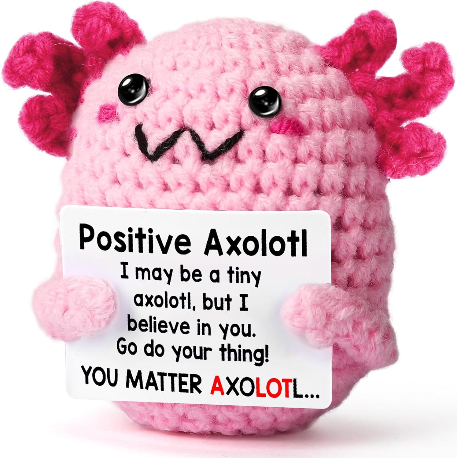 Handmade Crocheted Yarn Axolotl Shape Small Plush Toy - Emotional Gift with Support Message for Women, Ideal for Birthday Mental Health Encouragement Decor (Sports & Outdoor Trophy-Inspired Accessory)