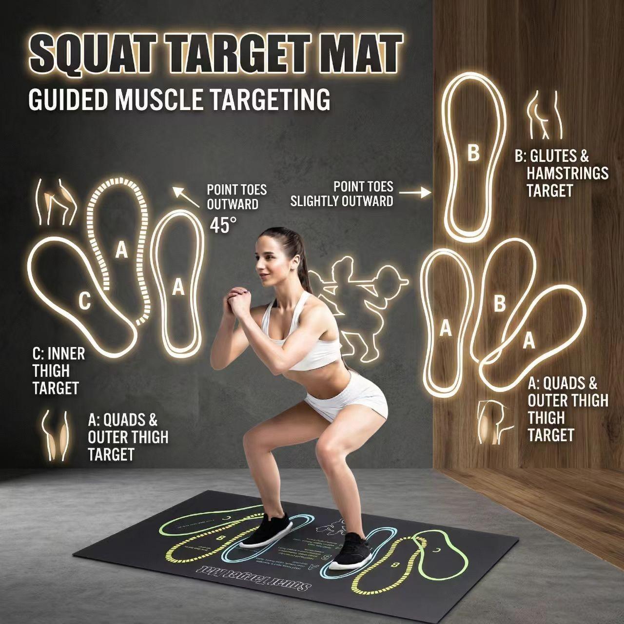 Squat Target Mat for Beginners, Non-slip Fitness Workout Mat with Foot Position Guide, Professional Deep Squat Auxiliary Practice Pad, Soundproof and Dirt-resistant Indoor Exercise Mat, Leg and Glute Training Equipment for Home Gym