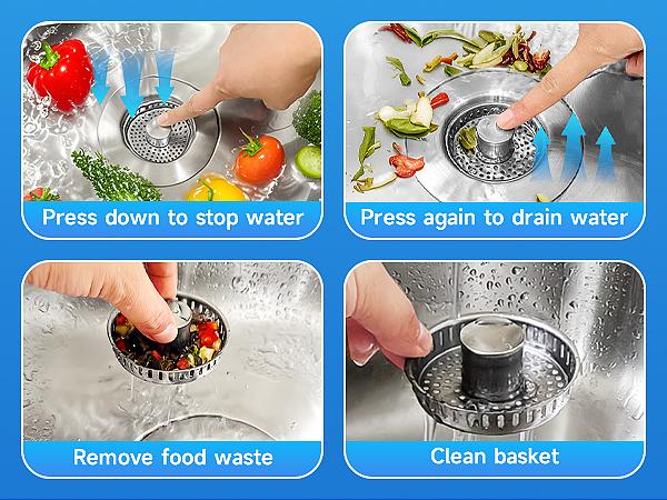 3-in-1 Kitchen Sink Drain Strainer, Stainless Steel Sink Plug, Deodorizing Anti-Clog Basket Strainer for US Standard 3-1/2 Inch Drains [Holiday Haul]
