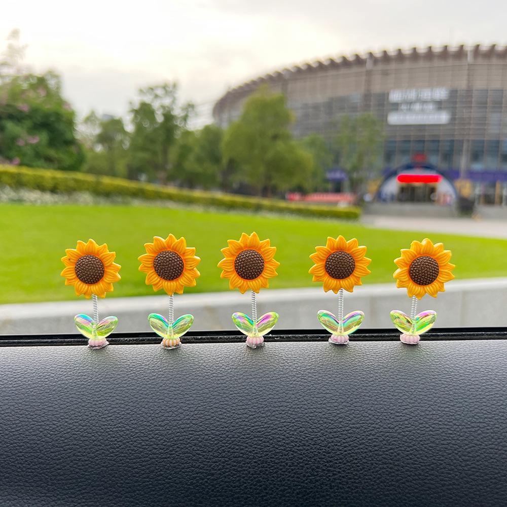 Sunflower Design Car Ornament, 5pcs Cute Car Dashboard Decoration, Car Interior Decoration Accessories for Women & Girls, Girly Car Accessories, Car Trinkets, Automotive Decoration