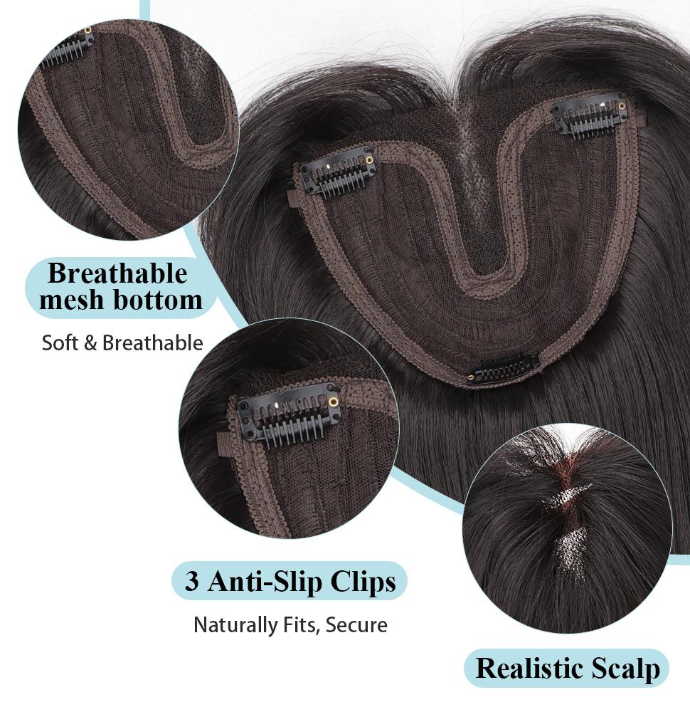 [AISI HAIR] Dark Brown Curls Long Synthetic Hair Topper for Women with Thinning 3D 360° Cover Clip in Wispy Bangs