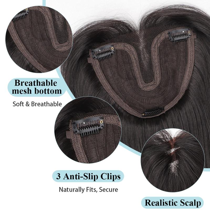 [AISI HAIR] Dark Brown Curls Long Synthetic Hair Topper for Women with Thinning 3D 360° Cover Clip in Wispy Bangs