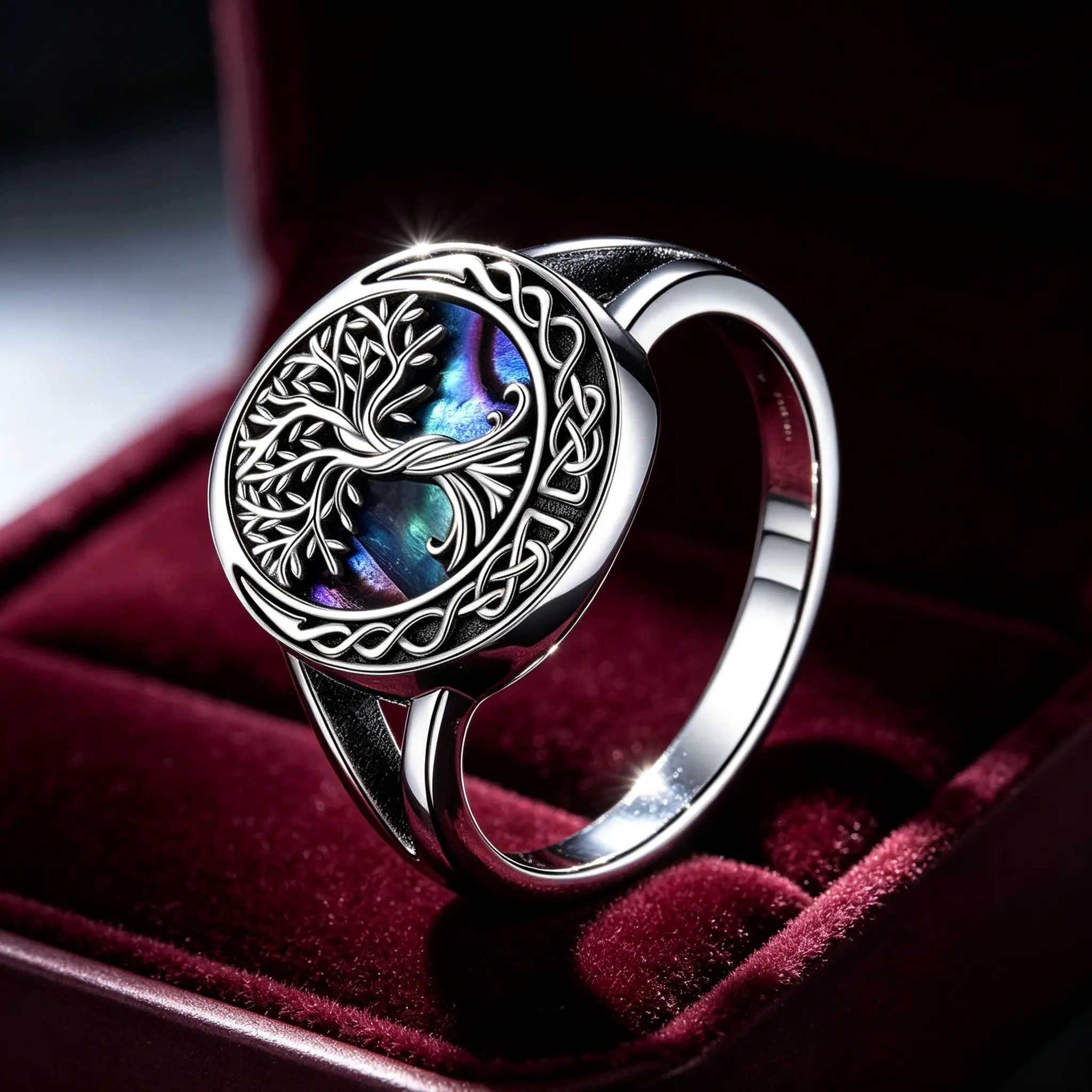 Celtic Knot Border Split‑Shank Cocktail Ring, Tree Of Life Round Signet Statement Finger Ring, Aesthetic Fashion Ring for Ladies Special Occasion