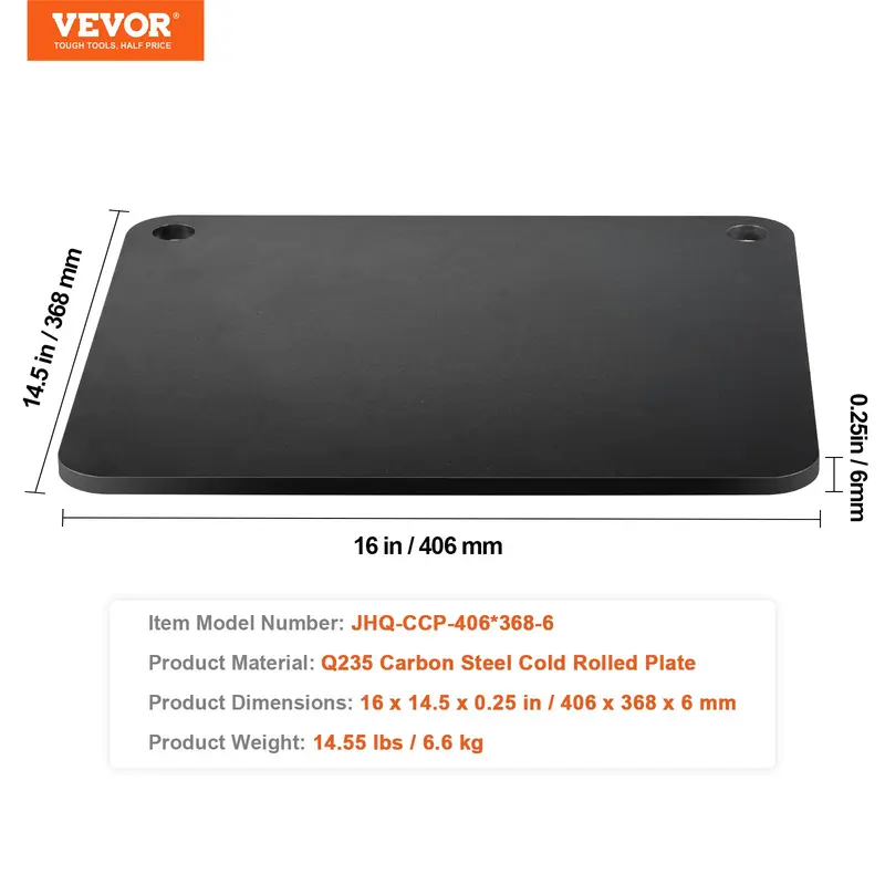 VEVOR Thick 0.25-Inch 16x14.5-Inch Pre-Seasoned Carbon Steel Pizza Steel Bakeware, 20X Higher Conductivity Heavy-Duty Pan for Indoor Oven, Outdoor Grill