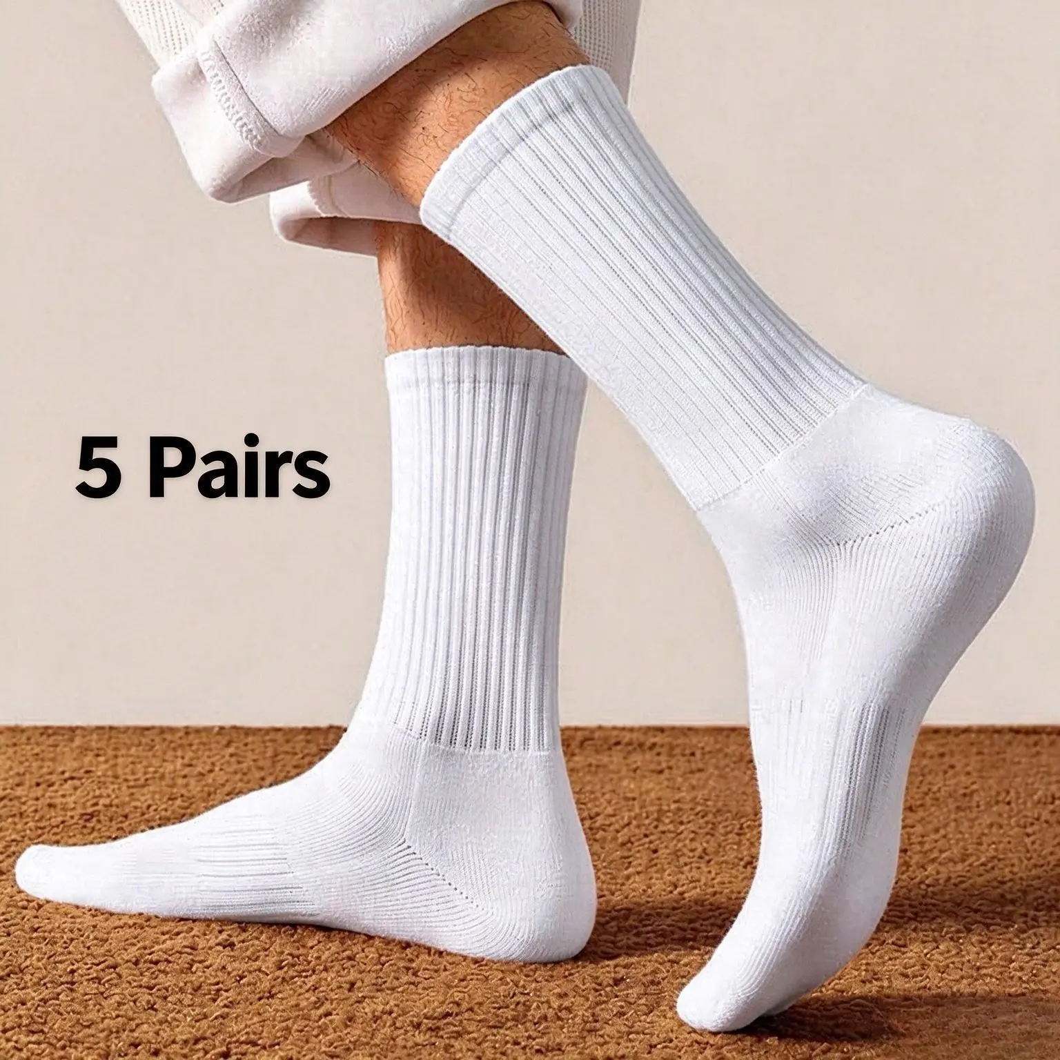 5 Pairs Unisex Long Socks, Solid Color Breathable Winter Sports Socks, Moisture Wicking, Arch Support, Warm Long Socks for Daily Wear & Outdoor Activities