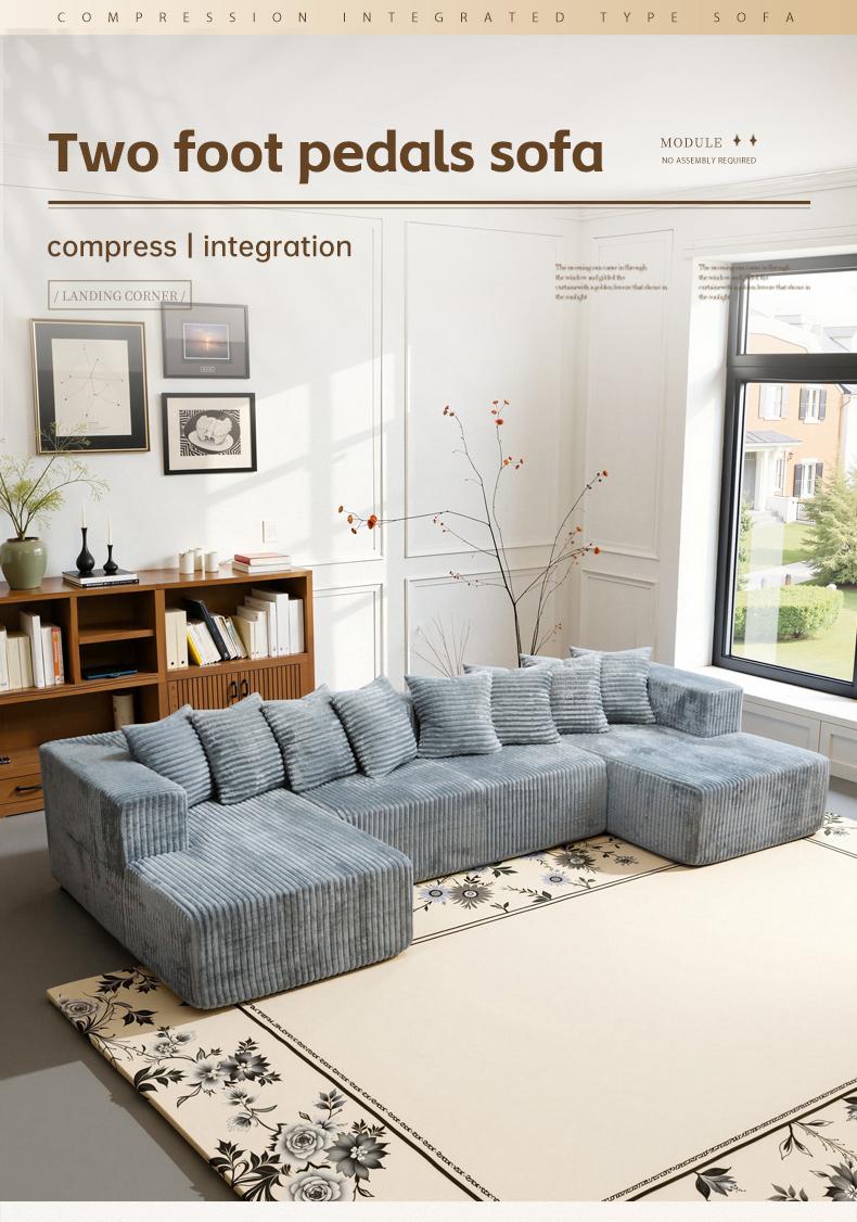 132'' U-Shape Modular Sectional Couch – Boneless Compressed Corduroy Sectional, Modern Convertible Sleeper Sofa for Living Room, Space-Efficient Corduroy Sectional (3 Packages Shipping)