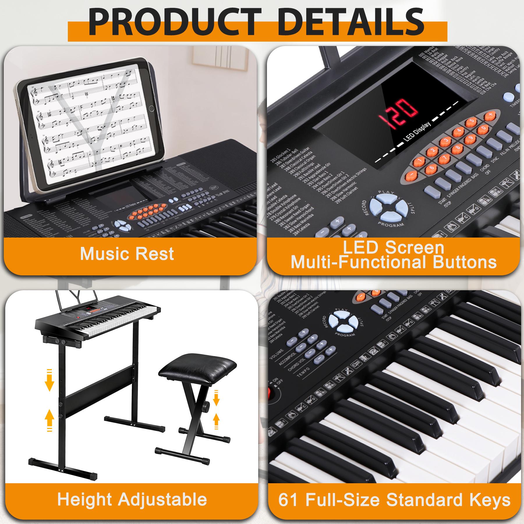 ZENY 61-Key Portable Electronic Keyboard Piano Set Kids Piano Height Adjustable W/LED Screen, Stand, Stool, Microphone ZENY 61-Key Portable Electronic Keyboard Piano Set Kids Piano Height Adjustable W/LED Screen, Stand, Stool, Microphone
