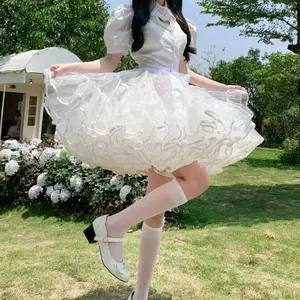 Lolita Bottoms Skirt 4 Layer White Petticoat Support Boneless Puffy Skirt  Fluffy Soft Yarn Dress Crinolinas Cosplay Accessory