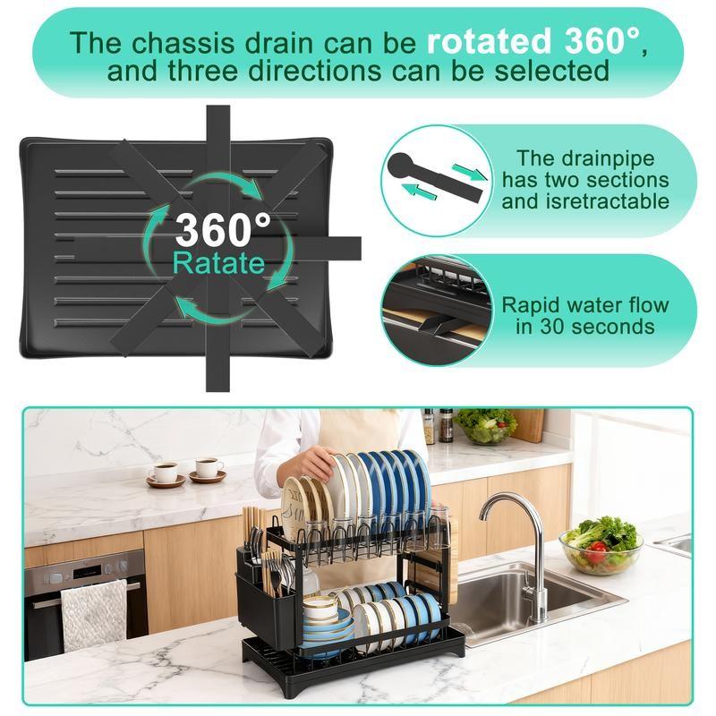 Kitchen Multi-Functional Drain Rack, Dish Draining Shelf, Countertop Bowl Drying Rack, Small Storage Organizer for Bowls and Plates