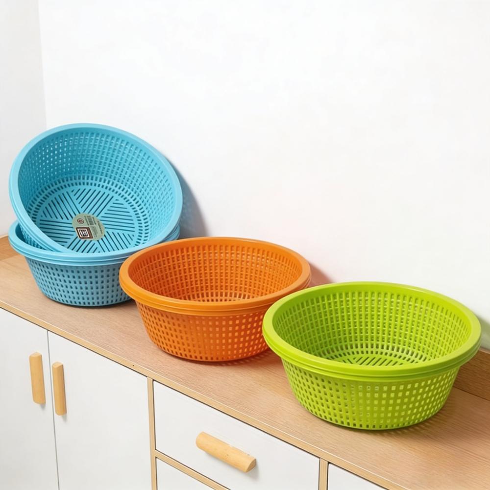 2pcs Stackable Round Plastic Colanders, Thickened Mesh with Drain Holes, Kitchen Multi-Functional Cleaning Basket, Space-Saving Design