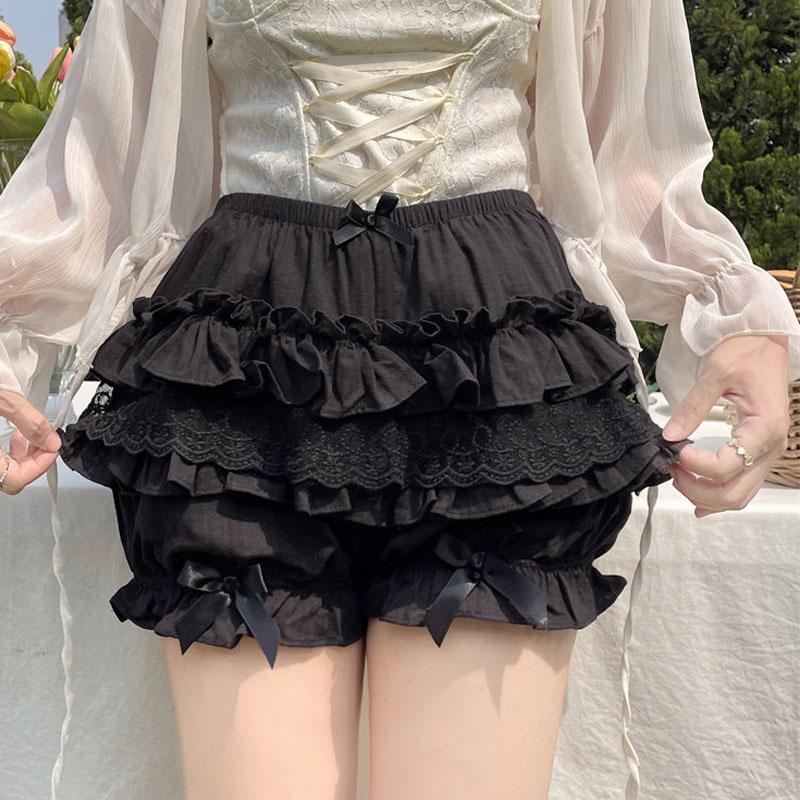 Autumn Winter Warm Lolita Safety Short Pants Women Sweet Chic Plush Bloomers Japanese Y2k Lace Bow Knickers Harajuku Cute Shorts