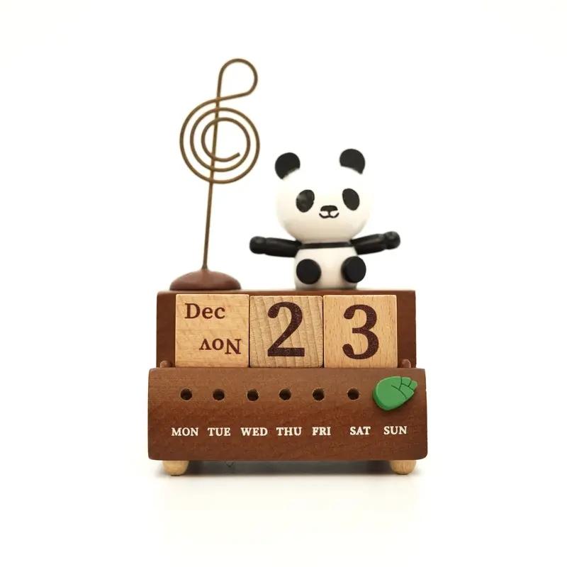Wooden Panda Calendar Music Box, Desktop Bedroom Ornaments, Unique Decorative Gift, Perfect for Home & Office Decoration
