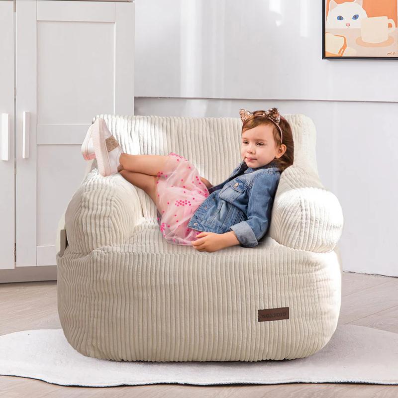 [Cute Size] MAXYOYO Beige Bean Bag Chair, Plush Accent Chair for Small Spaces, Dorms & Reading Nooks, Cute Bean Bag Sofa