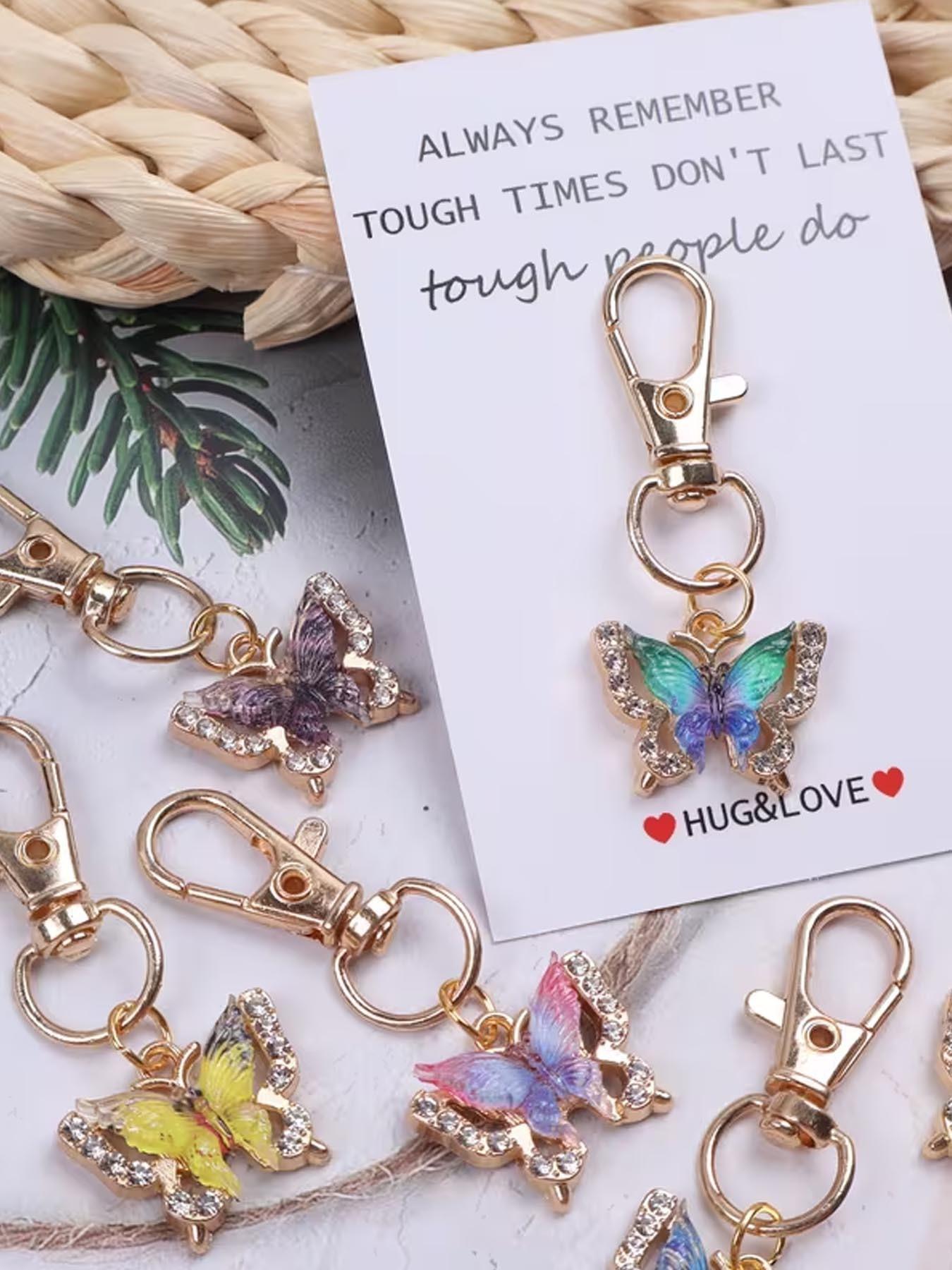 12PCS  Multi-color Small BUTTERFLY Keychain Set With 'HUG&LOVE' Pocket Hug Token, Used For Backpacks, Handbags And Car Key Decoration Accessories, For Anyone Who Needs Support And Affirmation. Fashion Commemorative Gift