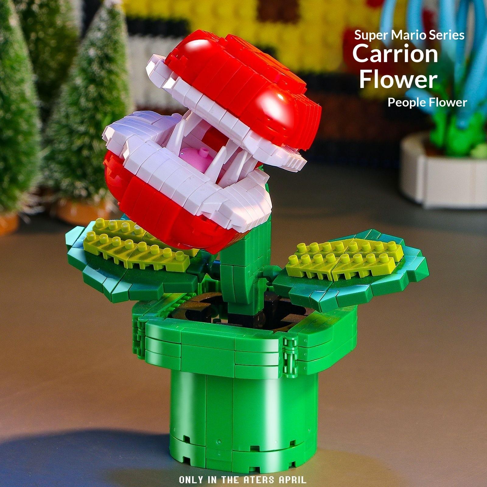 Compatible Lego Mario Carnivorous Plant Flame Flower Building Toy, Creative Model Display Piece, Trendy Play Figure