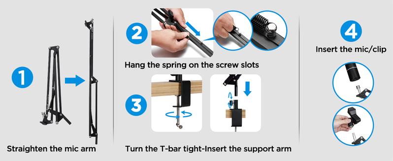 Microphone Arm Desk Mount, Bietrun Upgrade Thick Arm＆Strong Pull Metal Scissor Desk Boom Arm for Blue Yeti/Wave/Snowball/Quadcast/Shure SM7B/SM58/MV7, with 3/8" Plug, 3/8" to 5/8" Adapter, Mic Clip