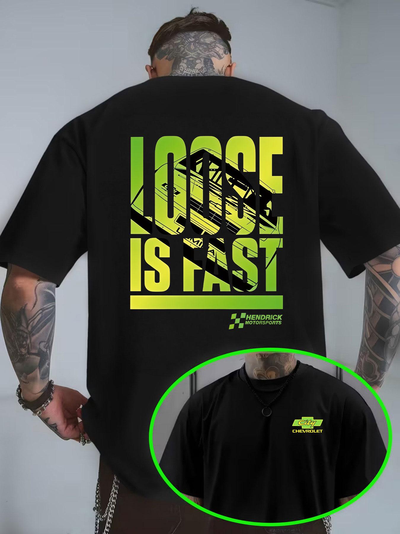 Men's Short Sleeve T-Shirt Summer Loose Fit, Racing Print American Motorcycle Style, Chevrolet Casual Long Top, All Seasons Wear