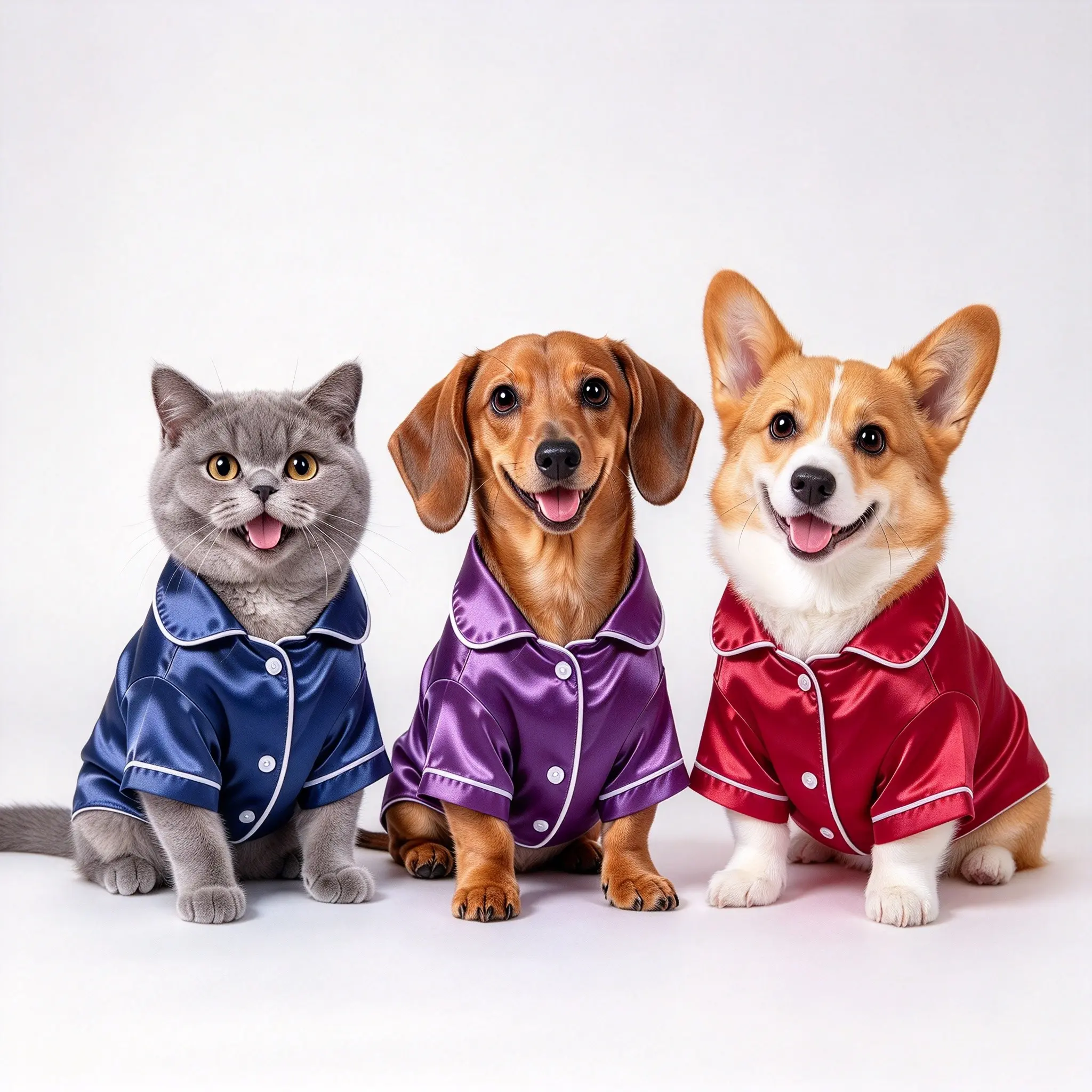 Smooth Satin Pet Loungewear Pajamas, Puppy Clothes, Casual Sleep Shirts for Puppies, Kittens, Small & Medium Dogs Cats, Hair & Stain Resistant Indoor Clothes, Back Length 7.2-13.5 Inches, Sizes XS-XL, 3 Colors Available, Sold Individually