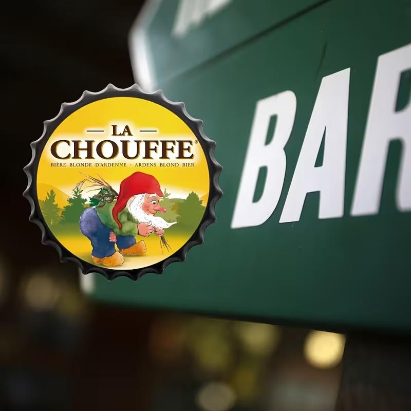 Vintage Beer Bottle Cap Metal Wall Art - 13.8" Round Tin Sign with Black Frame, Perfect for Bar, Pub, or Cafe Decor, Perfect for Room Decor