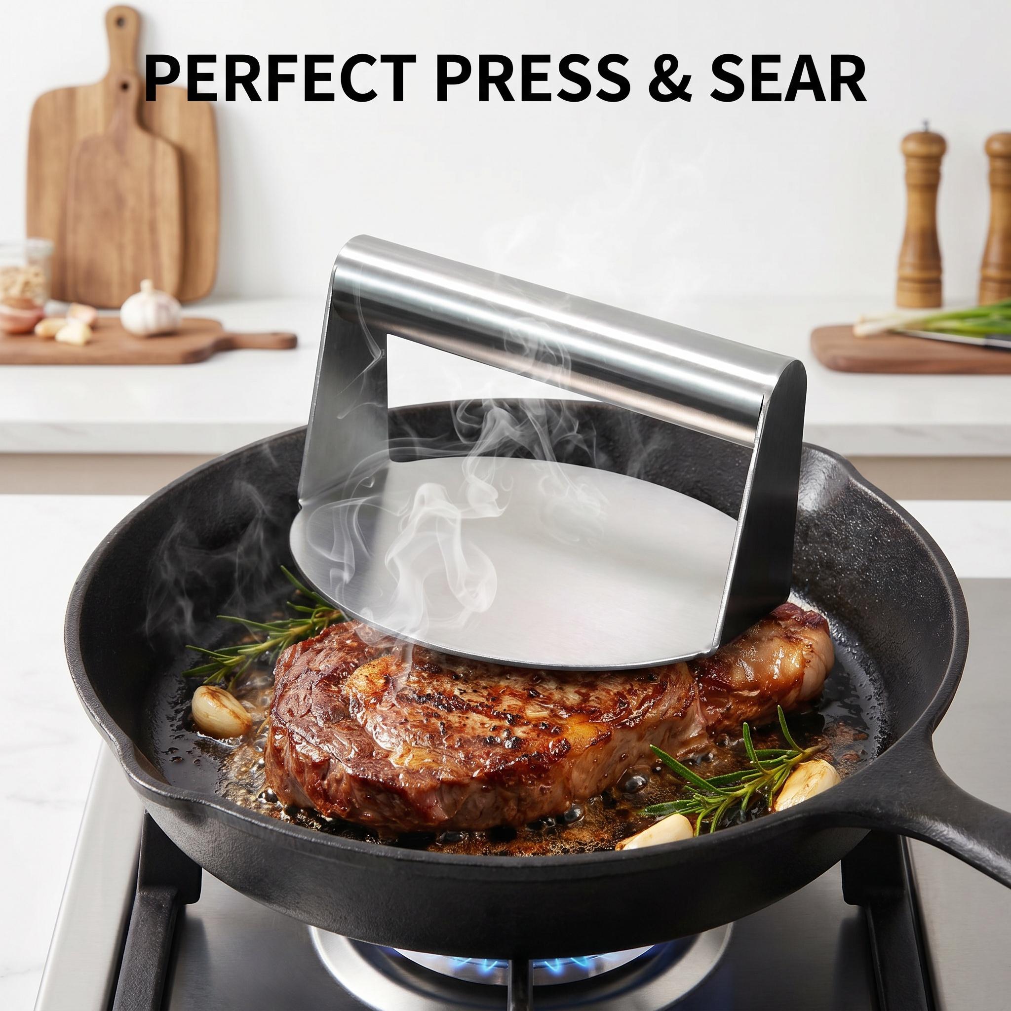 Stainless Steel Burger Press Meat Utensils, Non-Stick Hamburger Patty Maker with Ergonomic Handle & Flat Surface, Ideal for BBQ Home Kitchen Use-YY0