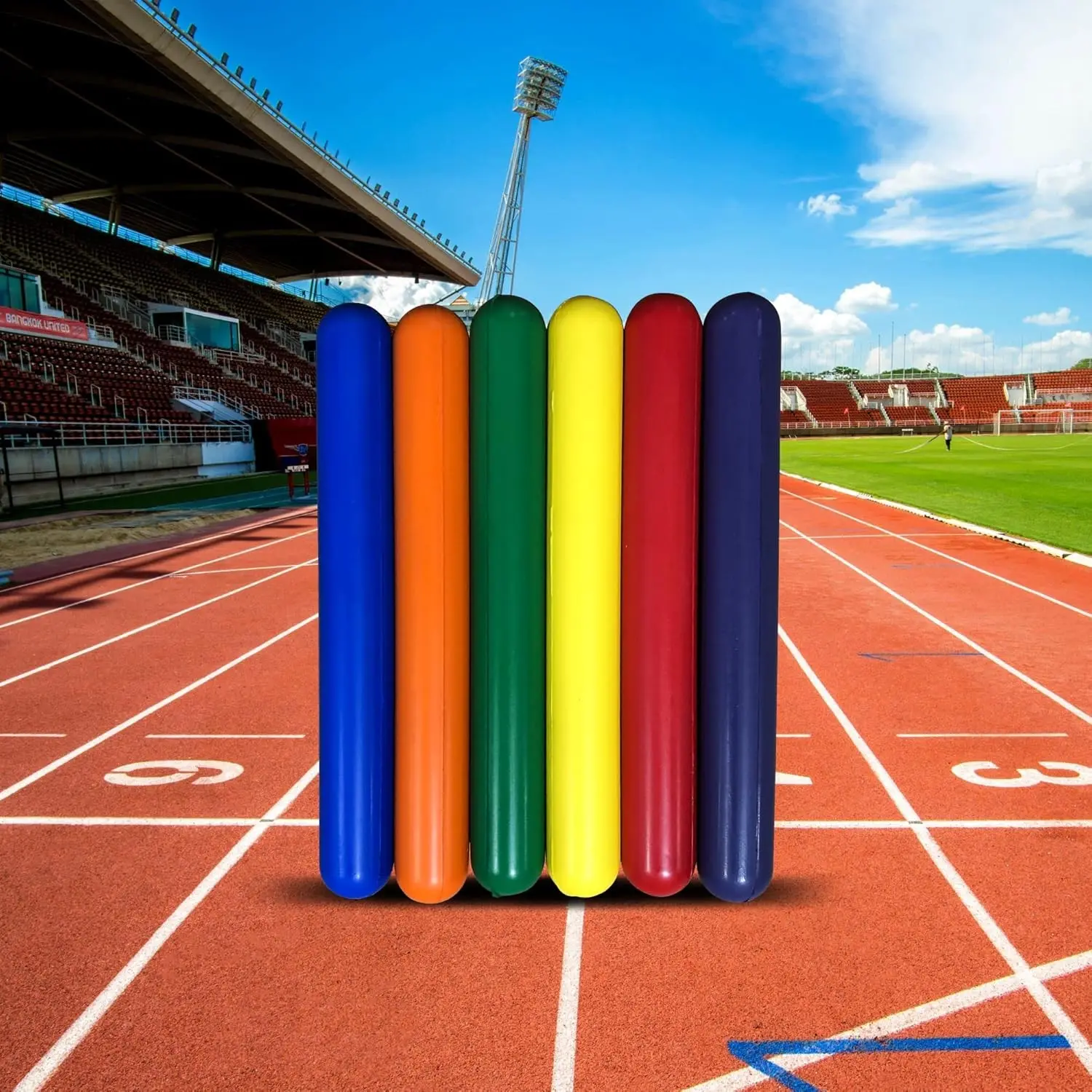 Safety Foam Relay Baton Set (6 Pieces), Track Sports Equipment for Track and Field, Gym Class Running Games, Six Pieces