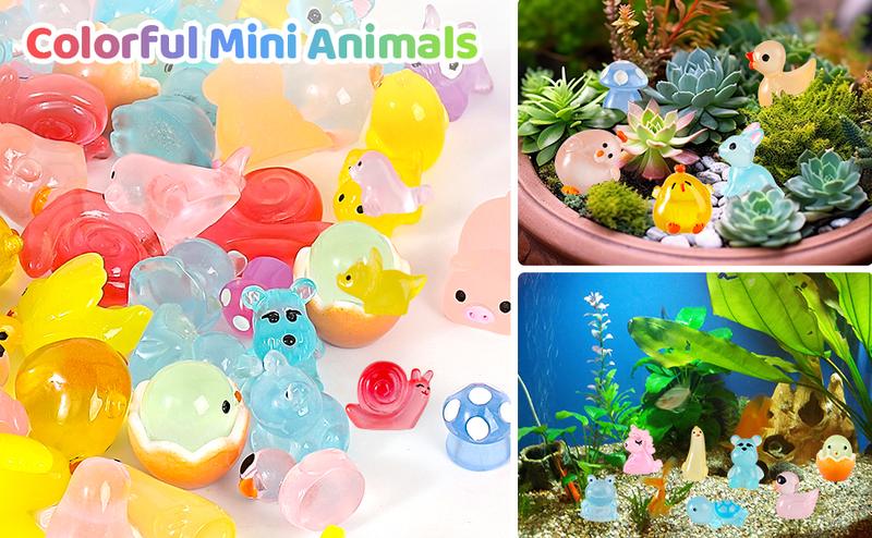 Luminous Mini Resin Animals 100 Pcs Tiny Animals Mini Ducks Tiny Frogs Dinosaurs Small Birds Little Rabbits Glow in The Dark Miniatures Fairy Accessories