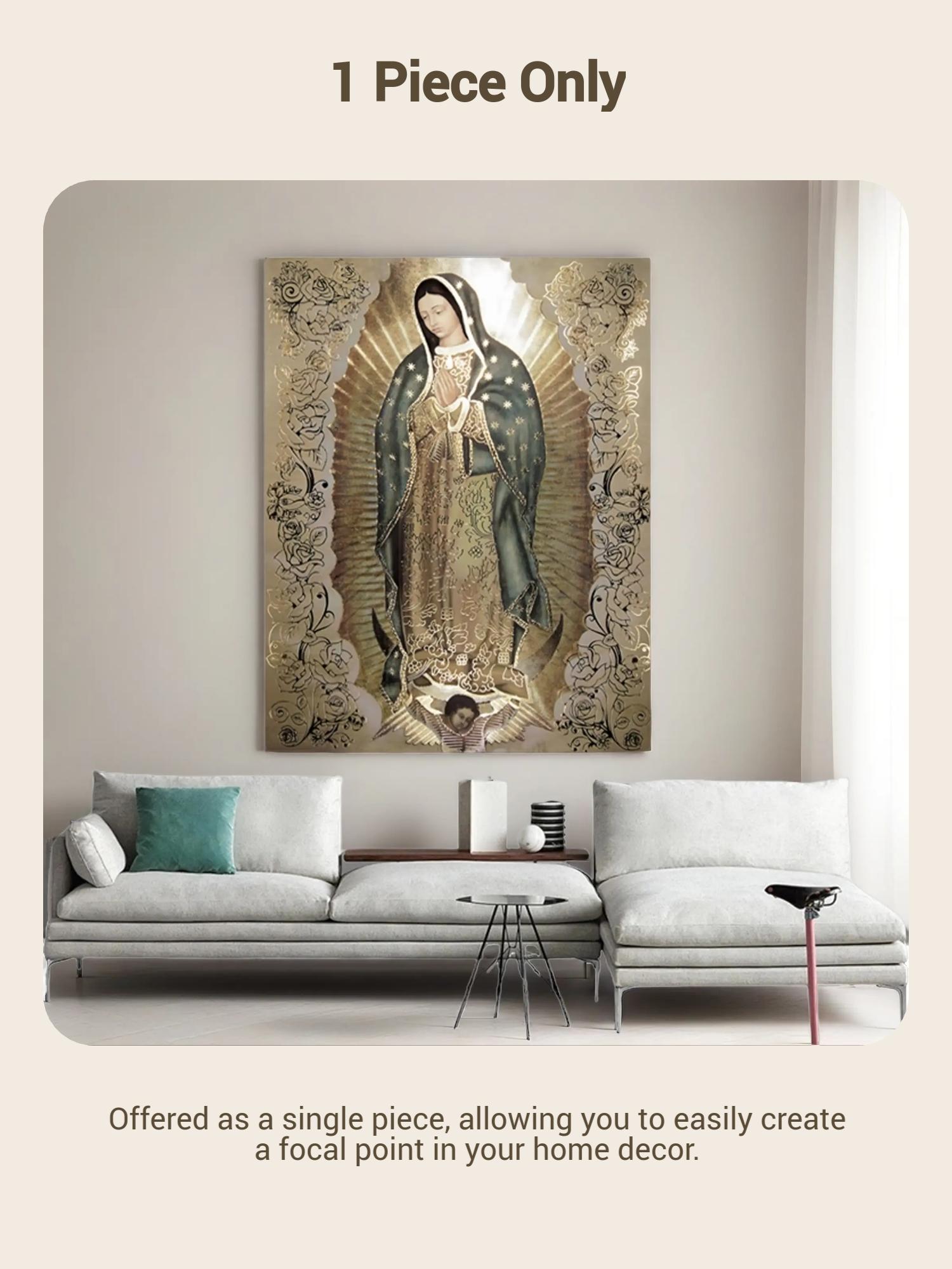 Guadalupe Virgin Mary Pattern Unframed Painting, Wall Art Canvas Printing, Wall Decor for Home Living Room Bedroom, Religious Decoration