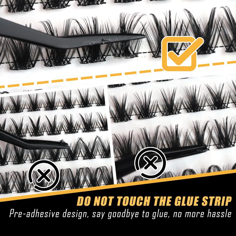 2 Styles Self Adhesive Lash Clusters Kit Natural No Glue Eyelashes extensions Kit Wispy Dainty Lashes C-curly Volume Cluster Eyelash 10-16mm Pre glued Eyelash Clusters Individual Lashes with Tweezers 5 Eyelash Brush Easy Makeup Eyelashes Extension Set