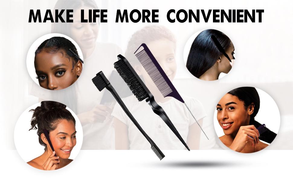 3 Count Comb Set for Teasing Edge and Back Brushing Rat Tail and Edge Combs Hair Stick for Styling Women's Haircare Smooth Heatless (Black) 3 Count Comb Set for Teasing Edge and Back Brushing Rat Tail and Edge Combs Hair Stick for Styling Women's Haircare Smooth Heatless (Black)